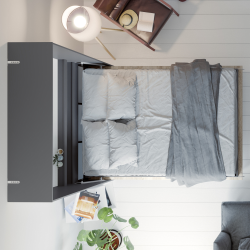 Billede af NORDIC skabsseng, høj model 140x200 cm - farve Skab: Antracit, Front: Eg Sonoma