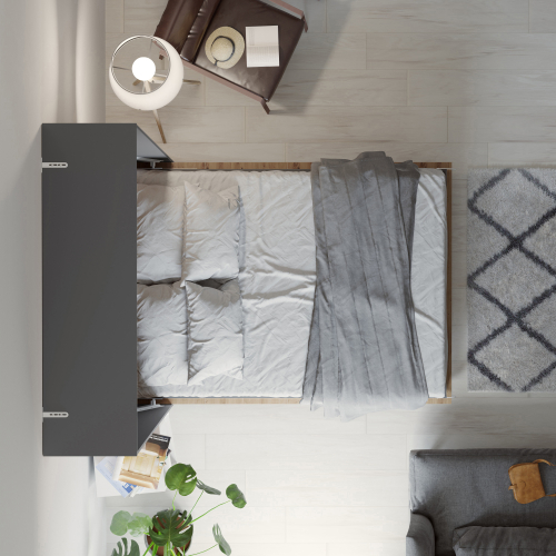Billede af NORDIC skabsseng, høj model 140x200 cm - farve Skab: Antracit, Front: Vild Eg