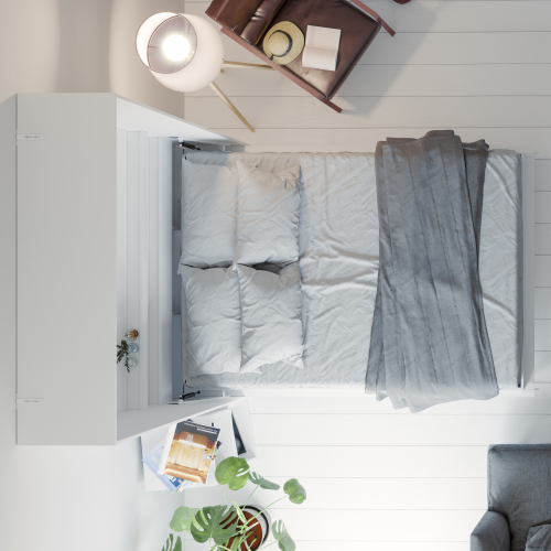 Billede af NORDIC skabsseng, høj model 140x200 cm - farve Skab: Hvid, Front: Hvid Højglans
