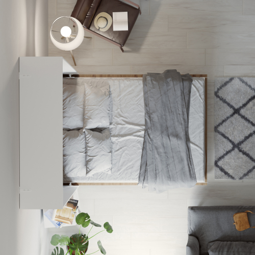 Billede af NORDIC skabsseng, høj model 140x200 cm - farve Skab: Hvid, Front: Vild Eg