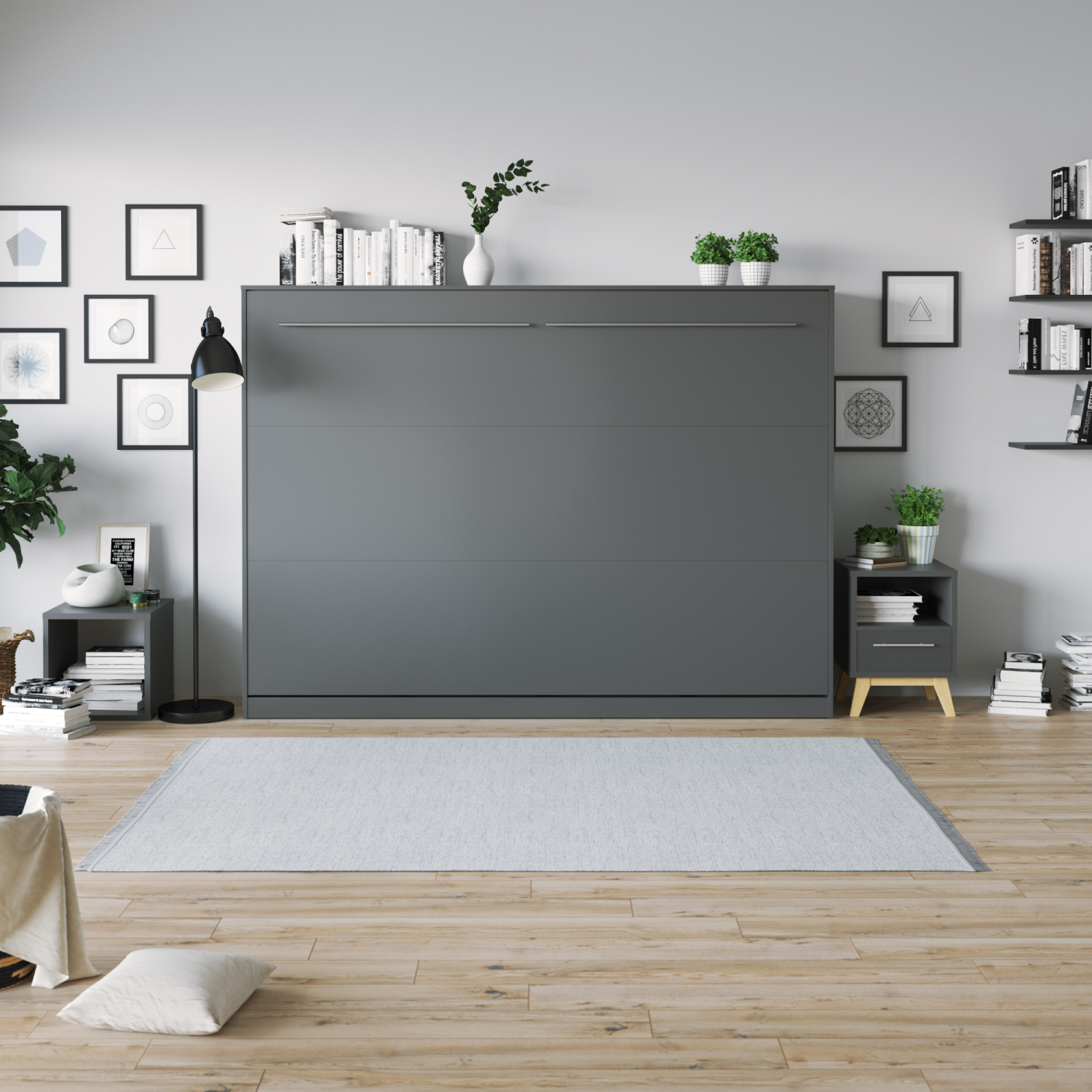 NORDIC skabsseng, lav model 140x200cm – farve Skab: Antracit, Front: Kejser eg