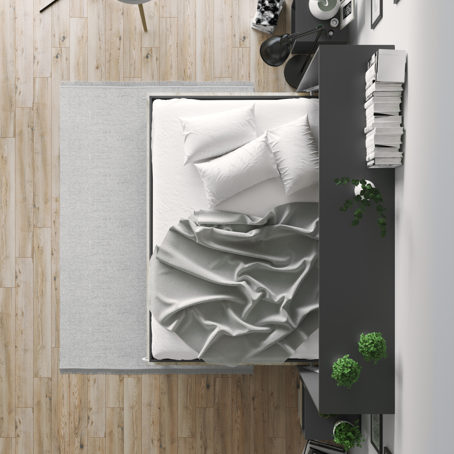 Nordic Skabsseng Lav Model 140x200cm Farve Skab: Antracit Front: Sonoma