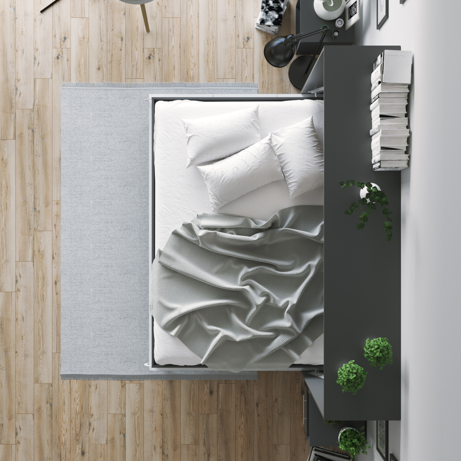 NORDIC skabsseng, lav model 140x200cm – farve Skab: Antracit, Front: Hvid højglans