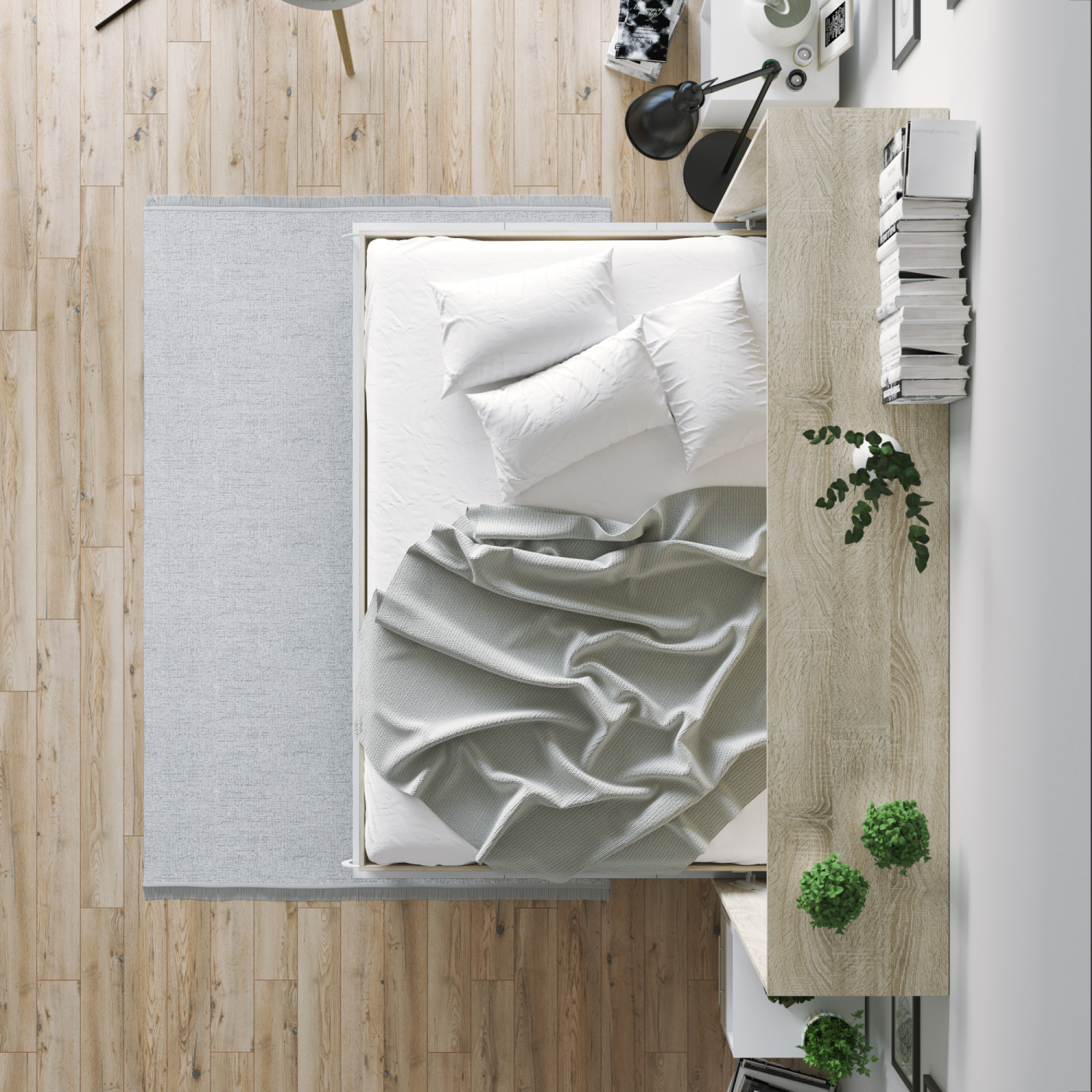 NORDIC skabsseng, lav model 140x200cm – farve Skab: Eg Sonoma, Front: Antracit