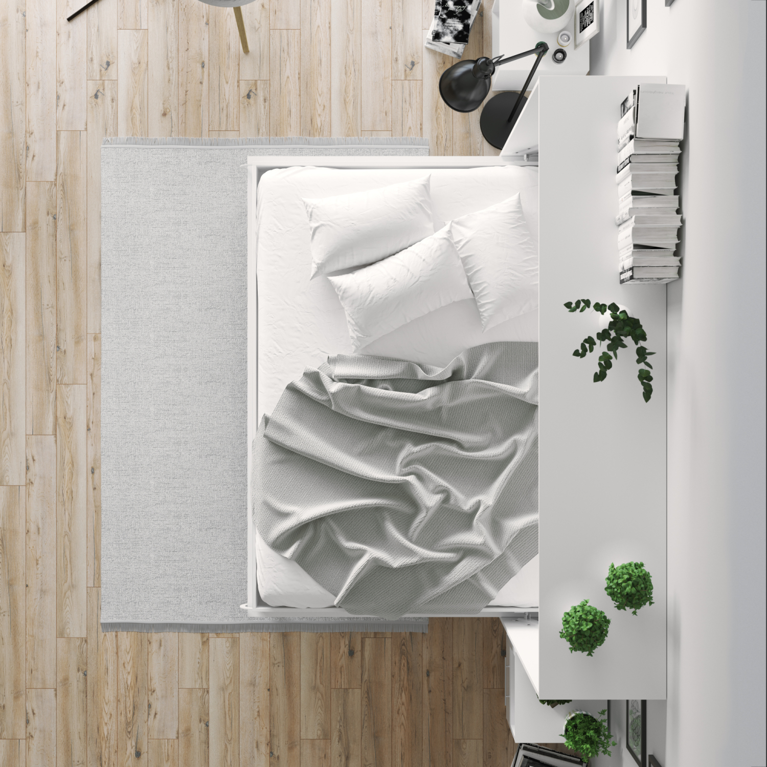 NORDIC skabsseng, lav model 140x200cm – farve Skab: Hvid, Front: Antracit Højglans
