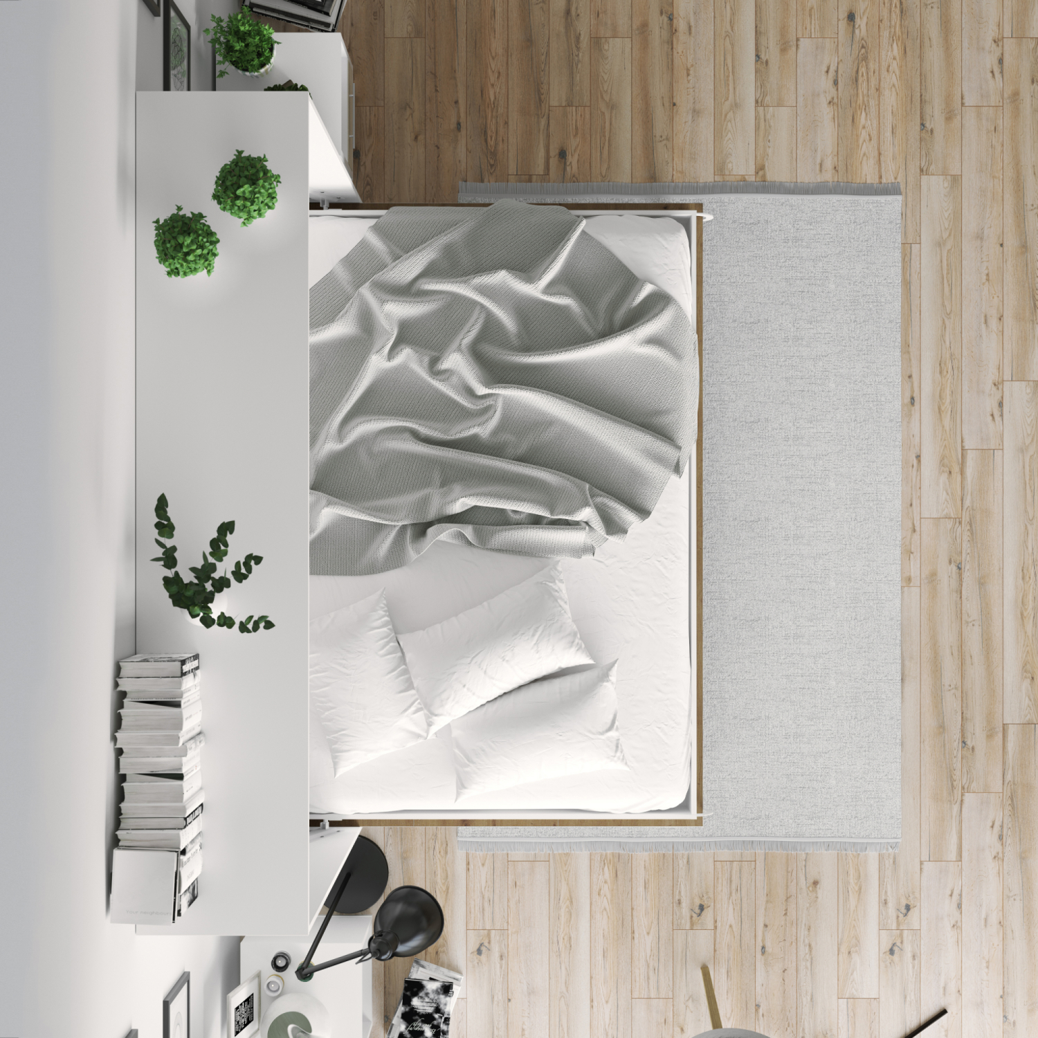 NORDIC skabsseng, lav model 140x200cm – farve Skab: Hvid, Front: Vild Eg