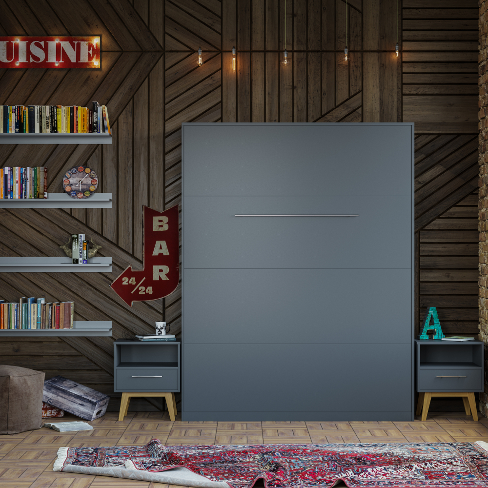 NORDIC skabsseng, høj model 160×200 cm – farve Skab: Antracit, Front: Grå