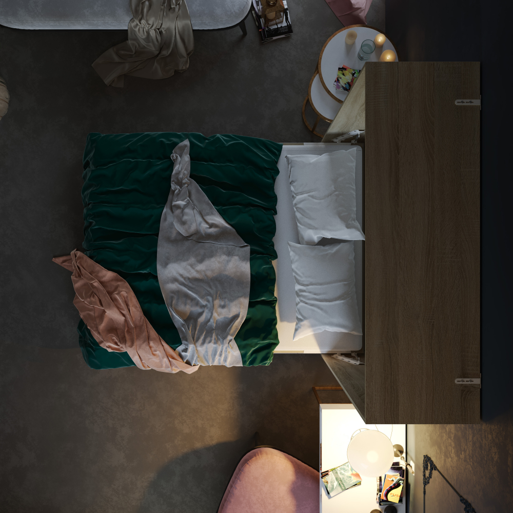 Billede af NORDIC skabsseng, høj model 160x200 cm - farve Skab: Eg Sonoma, Front: Antracit Højglans