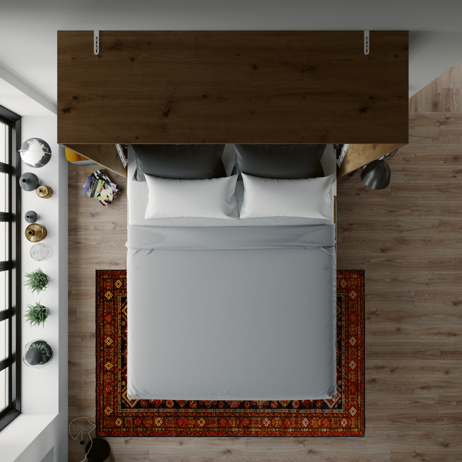 NORDIC skabsseng, høj model 160×200 cm – farve Skab: Antracit, Front: Hvid højglans