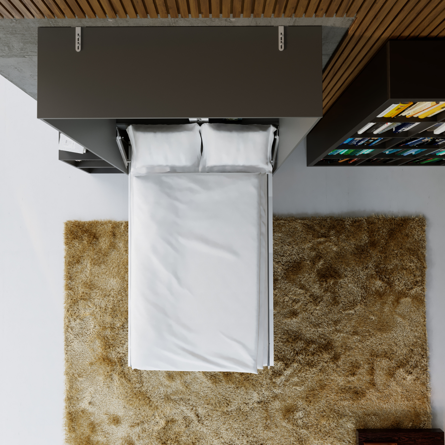 NORDIC skabsseng, høj model 120x200 cm - farve Skab: Antracit, Front: Hvid højglans