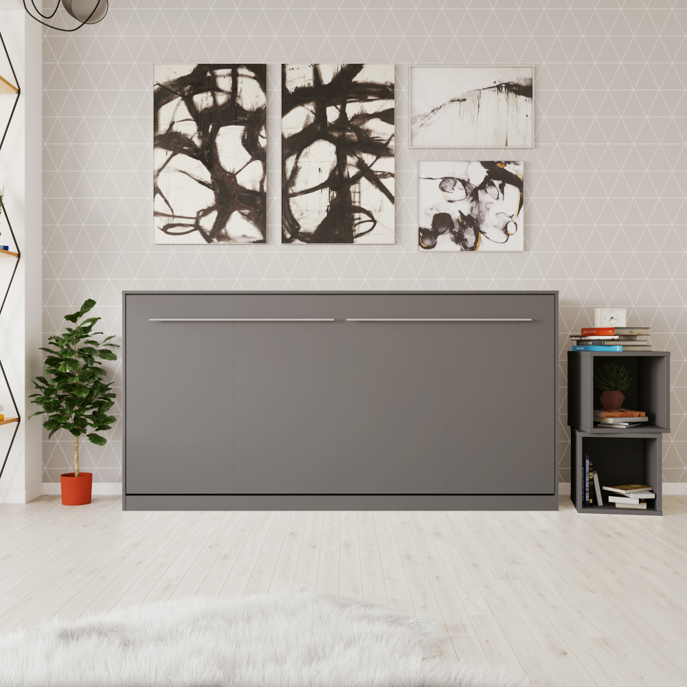 NORDIC skabsseng, lav model 90×200 cm – farve Skab: Antracit, Front: Grå