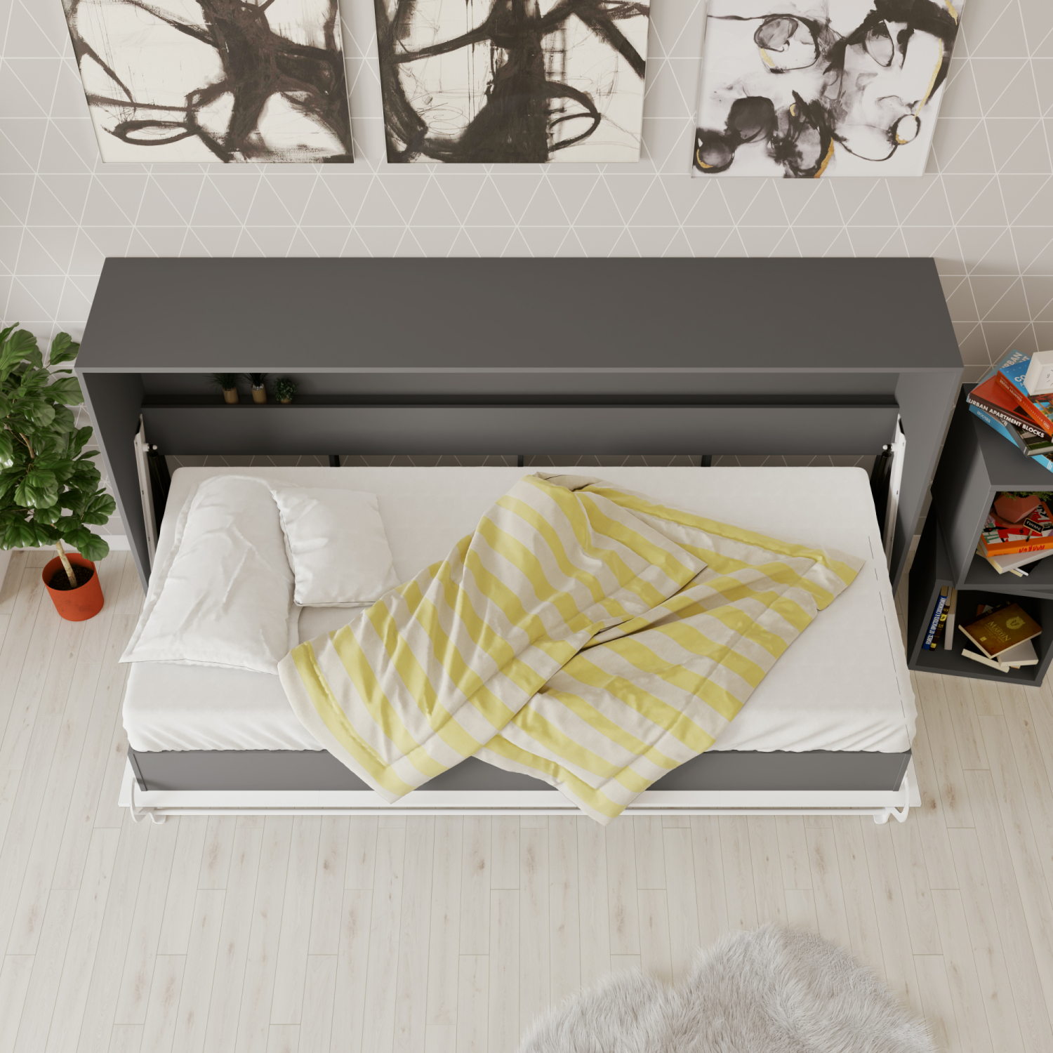 NORDIC skabsseng, lav model 90x200 cm - farve Skab: Antracit, Front: Hvid højglans