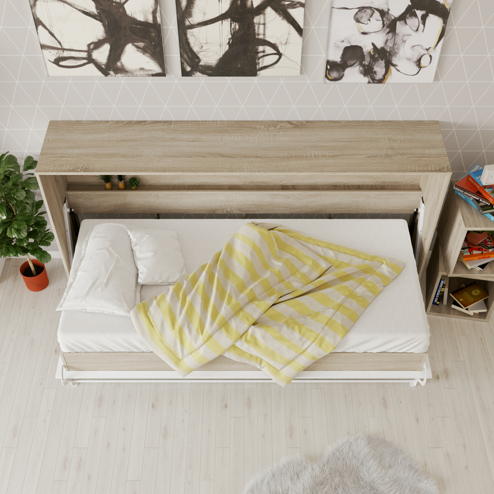 Billede af NORDIC skabsseng, lav model 90x200 cm - farve Skab: Eg Sonoma, Front: Hvid