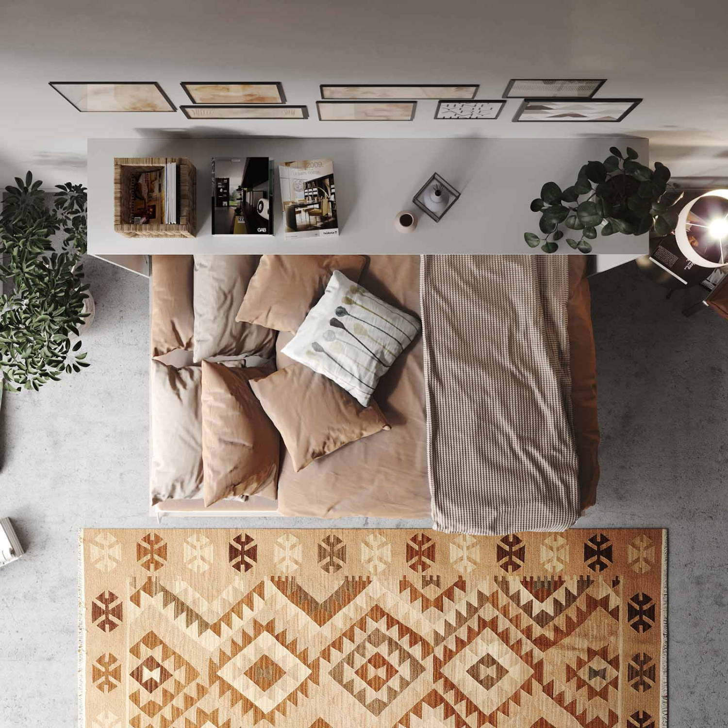 Nordic Skabsseng Lav Model 140x200cm Farve Skab: Hvid Front: Beton