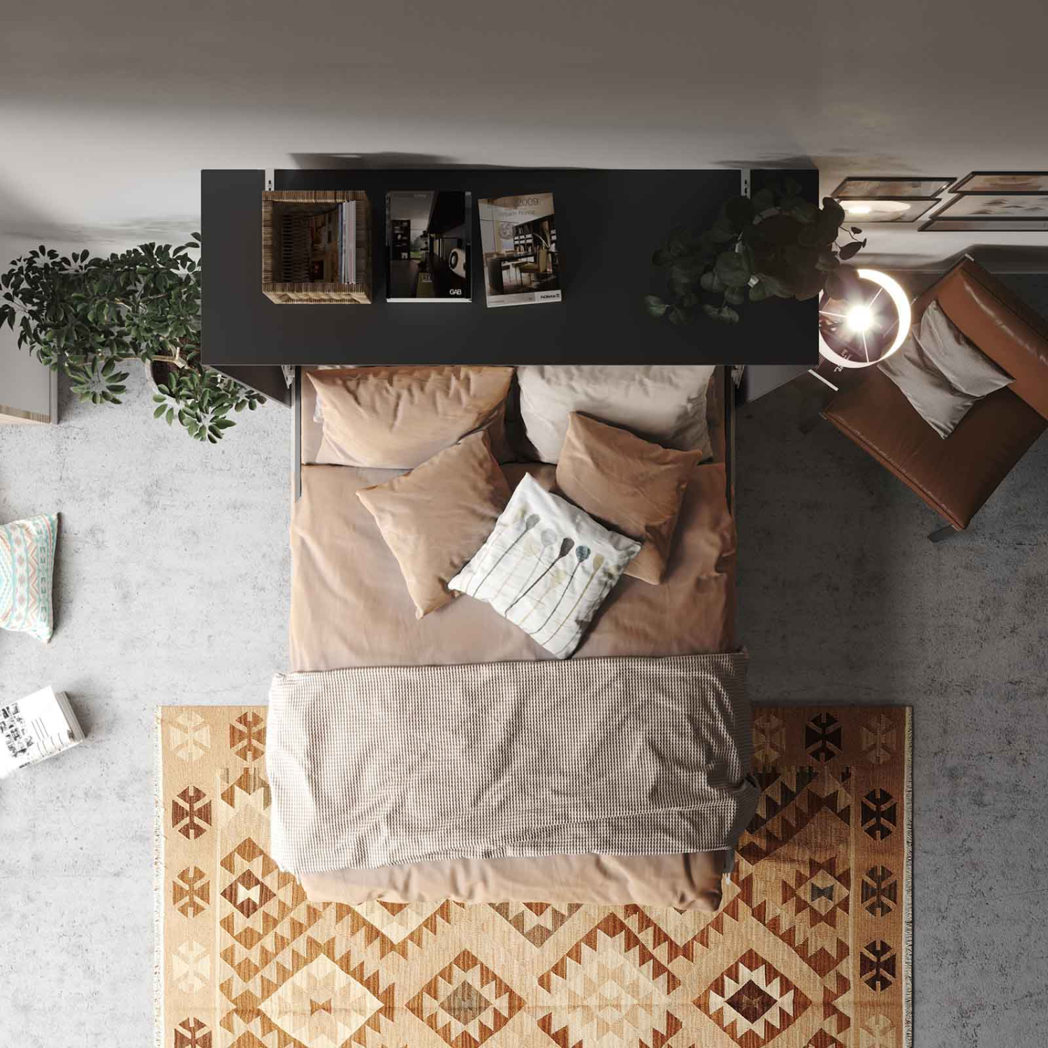 Nordic Skabsseng Høj Model 160x200 Farve Skab: Antracit Front: Beton