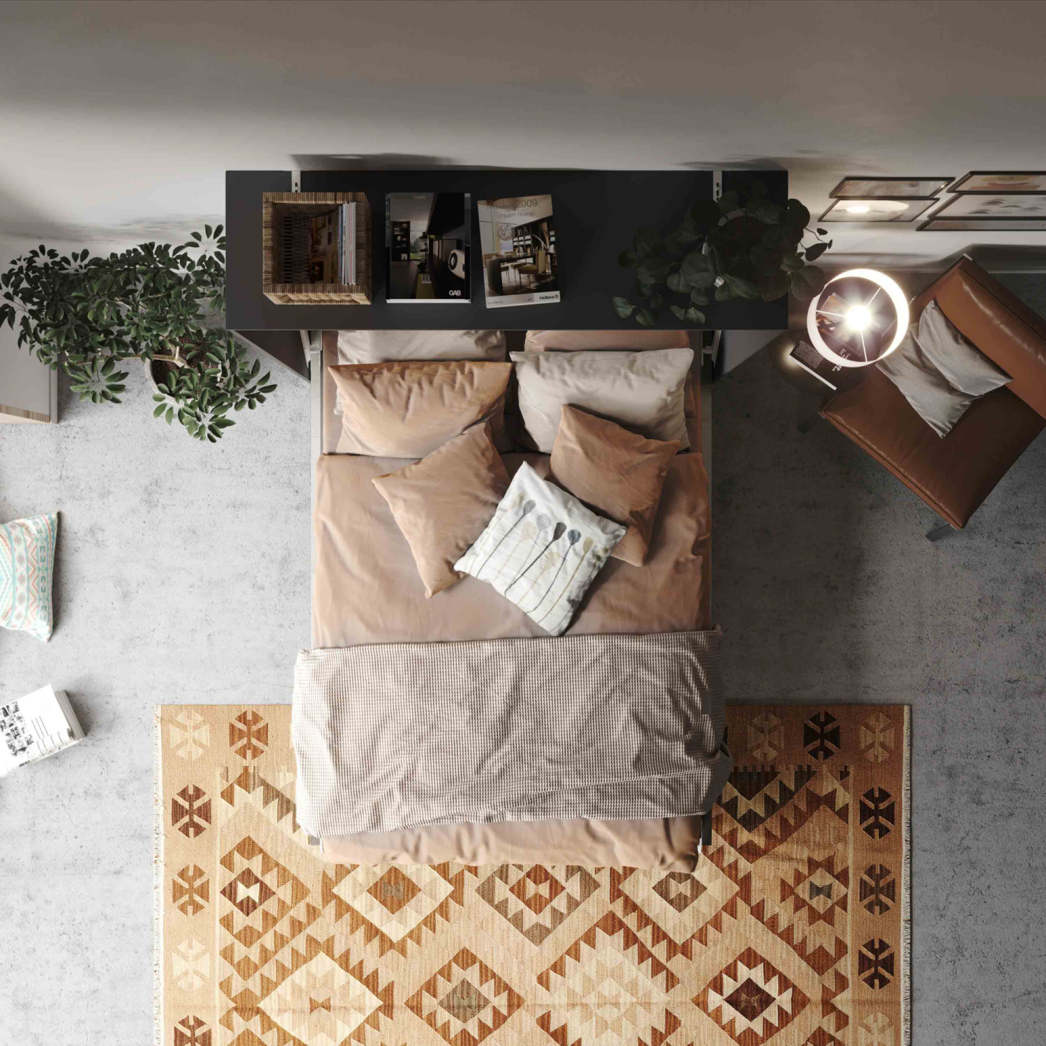 Nordic Skabsseng Høj Model 140x200 Farve Skab: Antracit Front: Beton