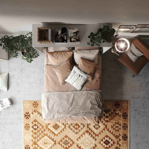 Billede af NORDIC skabsseng, høj model 140x200 cm - farve Skab: Hvid, Front: Beton