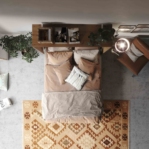 Billede af NORDIC skabsseng, høj model 140x200 cm - farve Skab: Vild Eg, Front: Beton