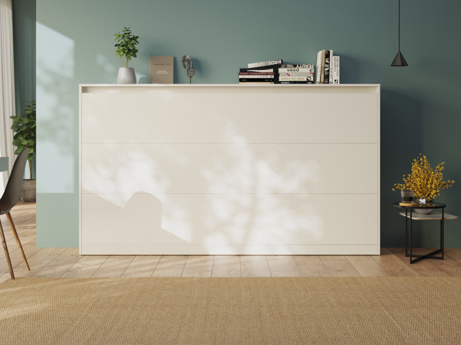 CLASSIC skabsseng, lav model 100x200cm – farve Skab: Beton, Front: Vild Eg