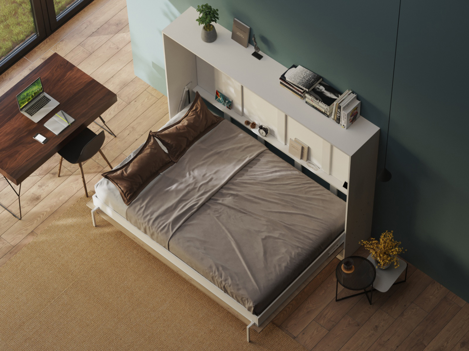 CLASSIC skabsseng, lav model 140x200cm – farve Skab: Hvid, Front: Vild Eg