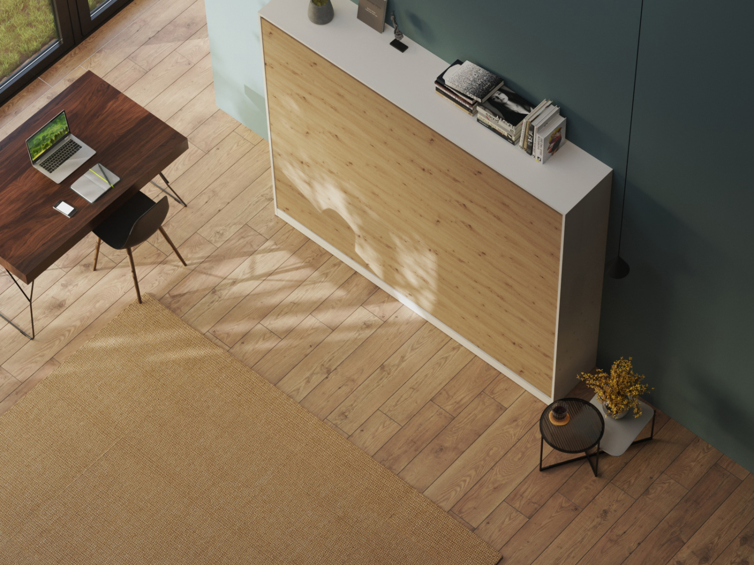 CLASSIC skabsseng, lav model 160x200cm – farve Skab: Hvid, Front: Vild Eg