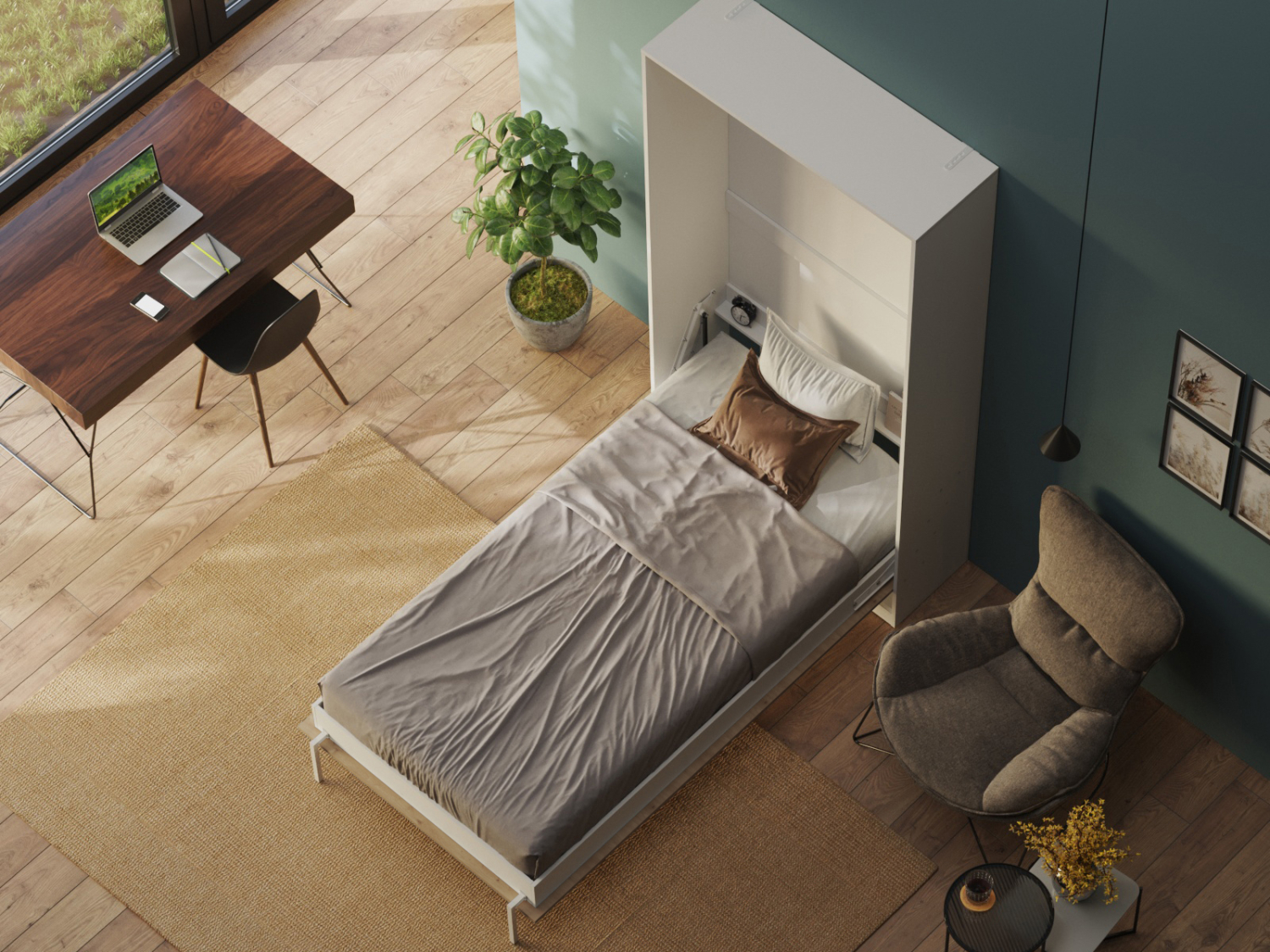CLASSIC skabsseng, høj model 100x200cm – farve Skab: Hvid, Front: Vild Eg