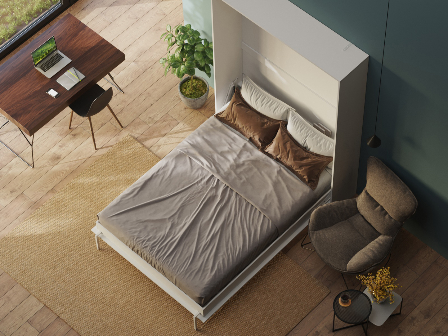 CLASSIC skabsseng, høj model 140x200cm – farve Skab: Hvid, Front: Vild Eg