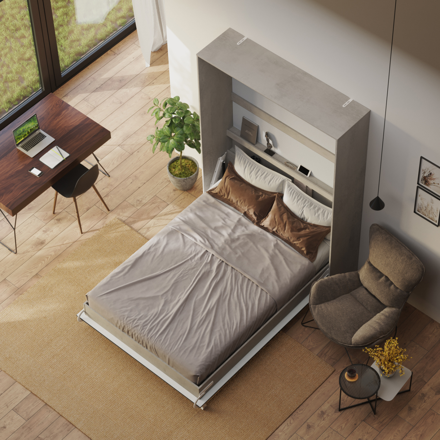 Nordic Skabsseng Høj Model 140x200 Farve Skab: Beton Front: Antracit