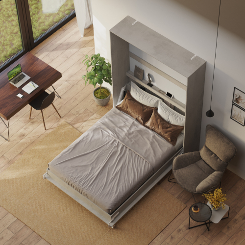 Billede af NORDIC skabsseng, høj model 140x200 cm - farve Skab: Beton, Front: Beton