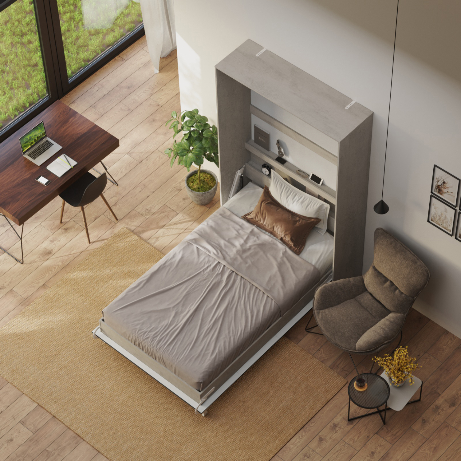 Nordic Skabsseng Høj Model 120x200 Farve Skab: Beton Front: Antracit