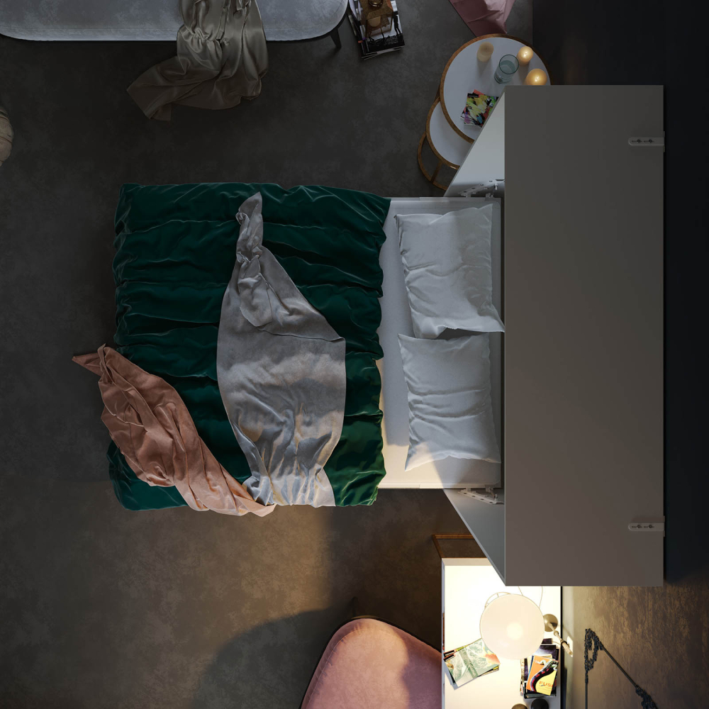 Billede af NORDIC skabsseng, høj model 160x200 cm - farve Skab: Hvid, Front: Eg Sonoma