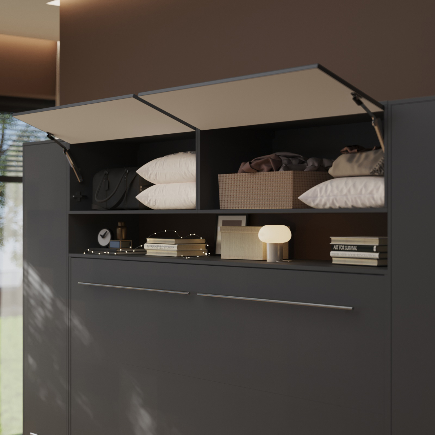 NORDIC overskab, lav model, 110cm – farve Skab: Antracit, Front: Antracit