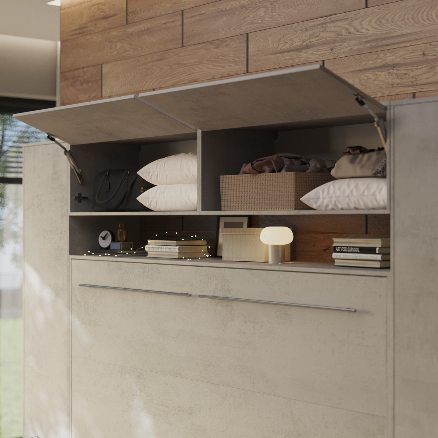 NORDIC overskab, lav model, 110cm - farve Skab: Beton, Front: Beton