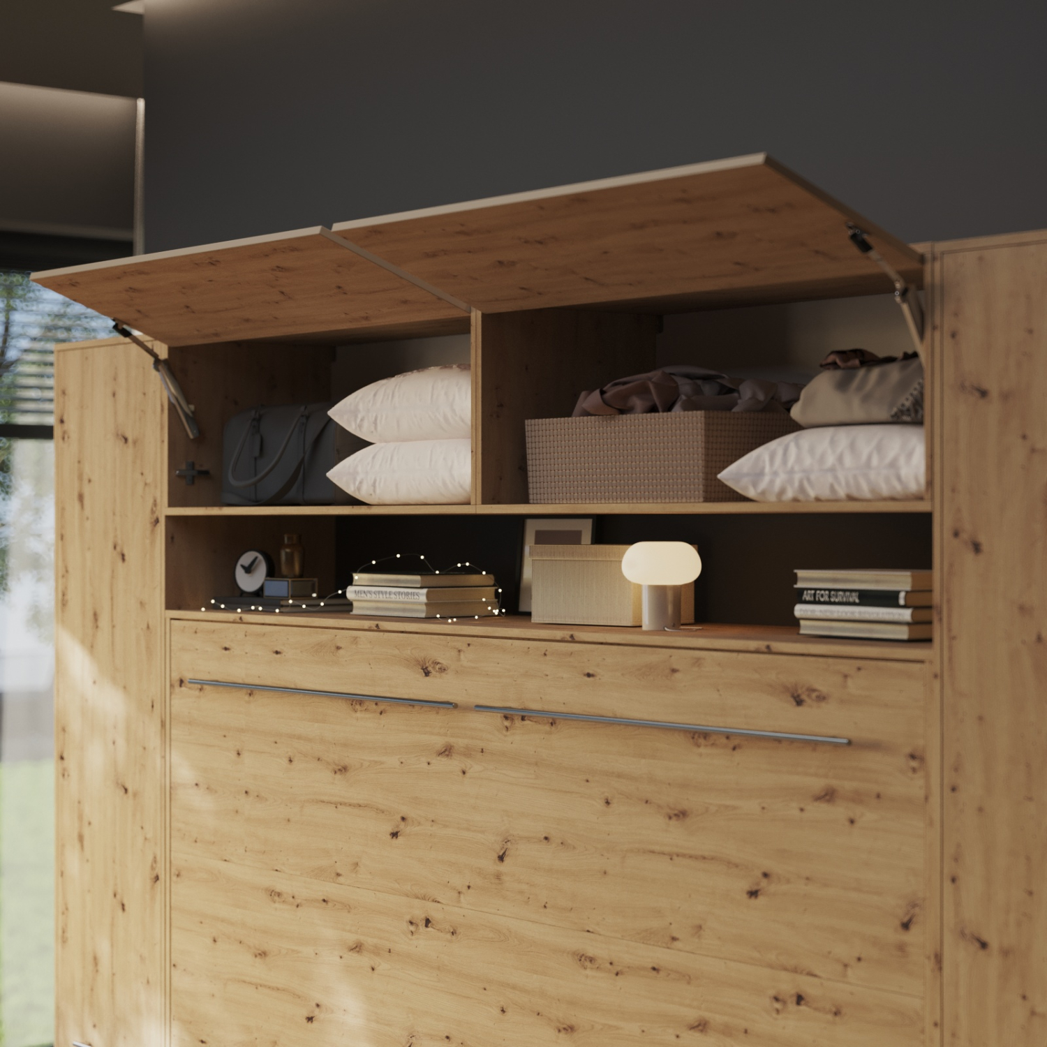 NORDIC overskab, lav model, 110cm – farve Skab: Vild Eg, Front: Vild Eg