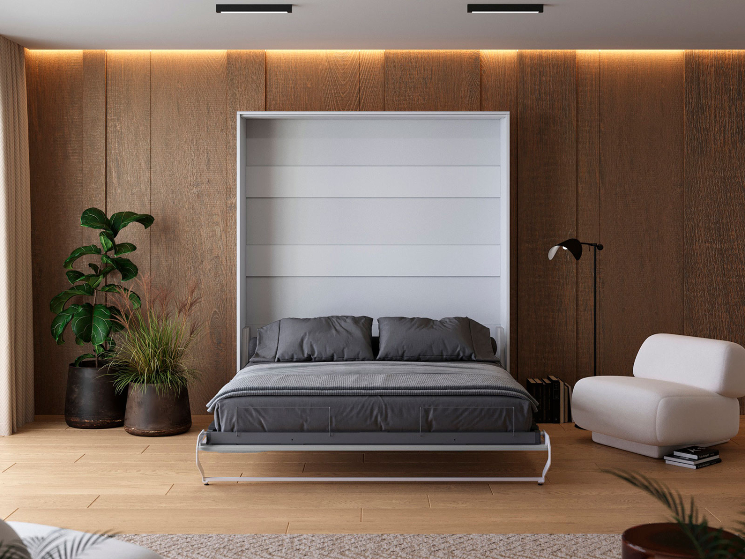 M1 skabsseng, høj model 160x200cm - farve Skab: Hvid, Front: Grå