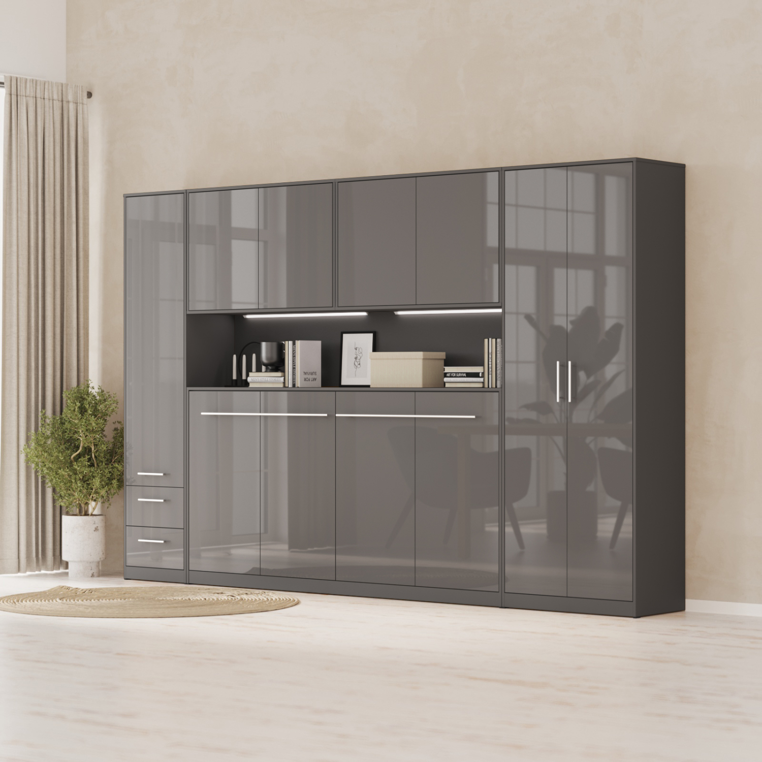 NORDIC overskab, høj model, 110cm – farve Skab: Antracit, Front: Antracit Højglans