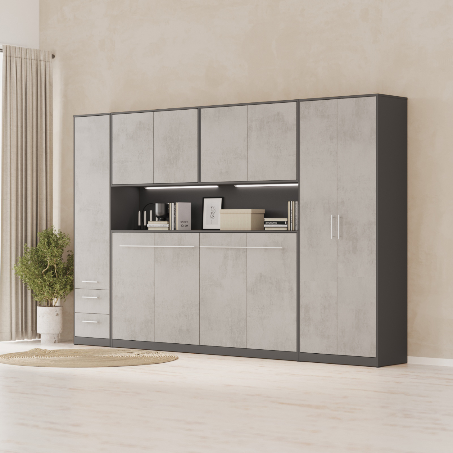 NORDIC overskab, høj model, 110cm – farve Skab: Antracit, Front: Beton