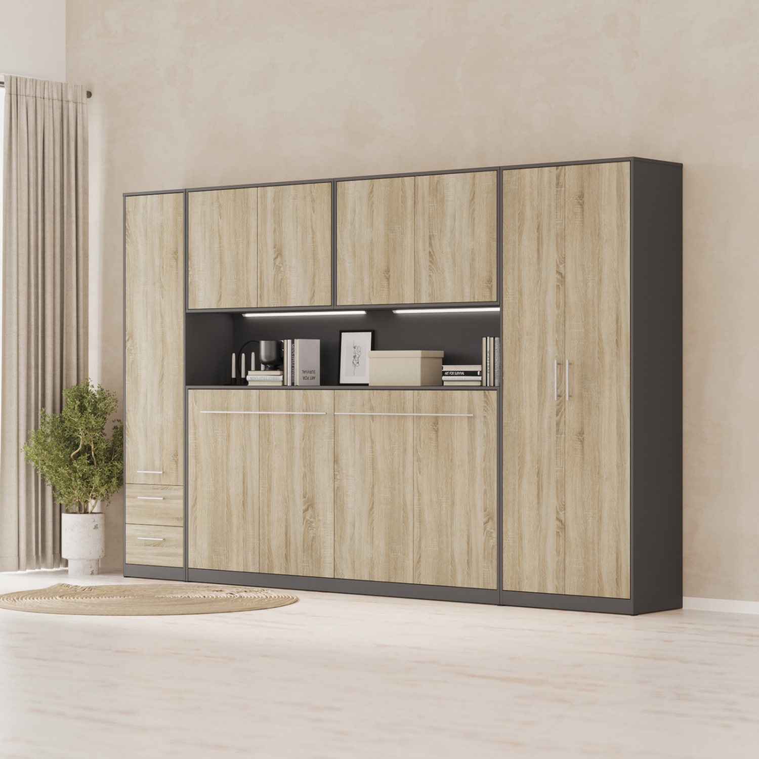 NORDIC overskab, høj model, 110cm – farve Skab: Antracit, Front: Eg Sonoma