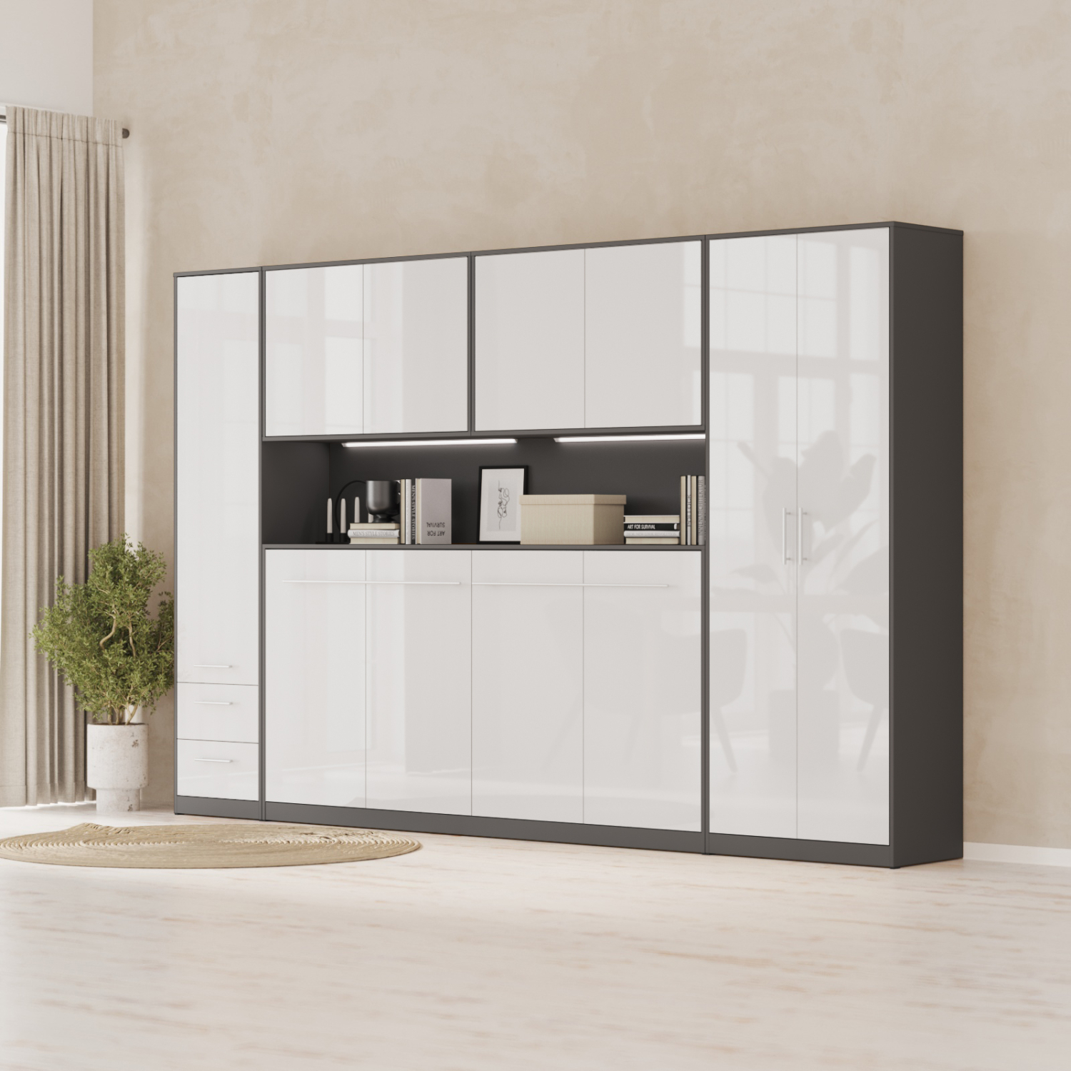 NORDIC overskab, høj model, 110cm – farve Skab: Antracit, Front: Hvid Højglans