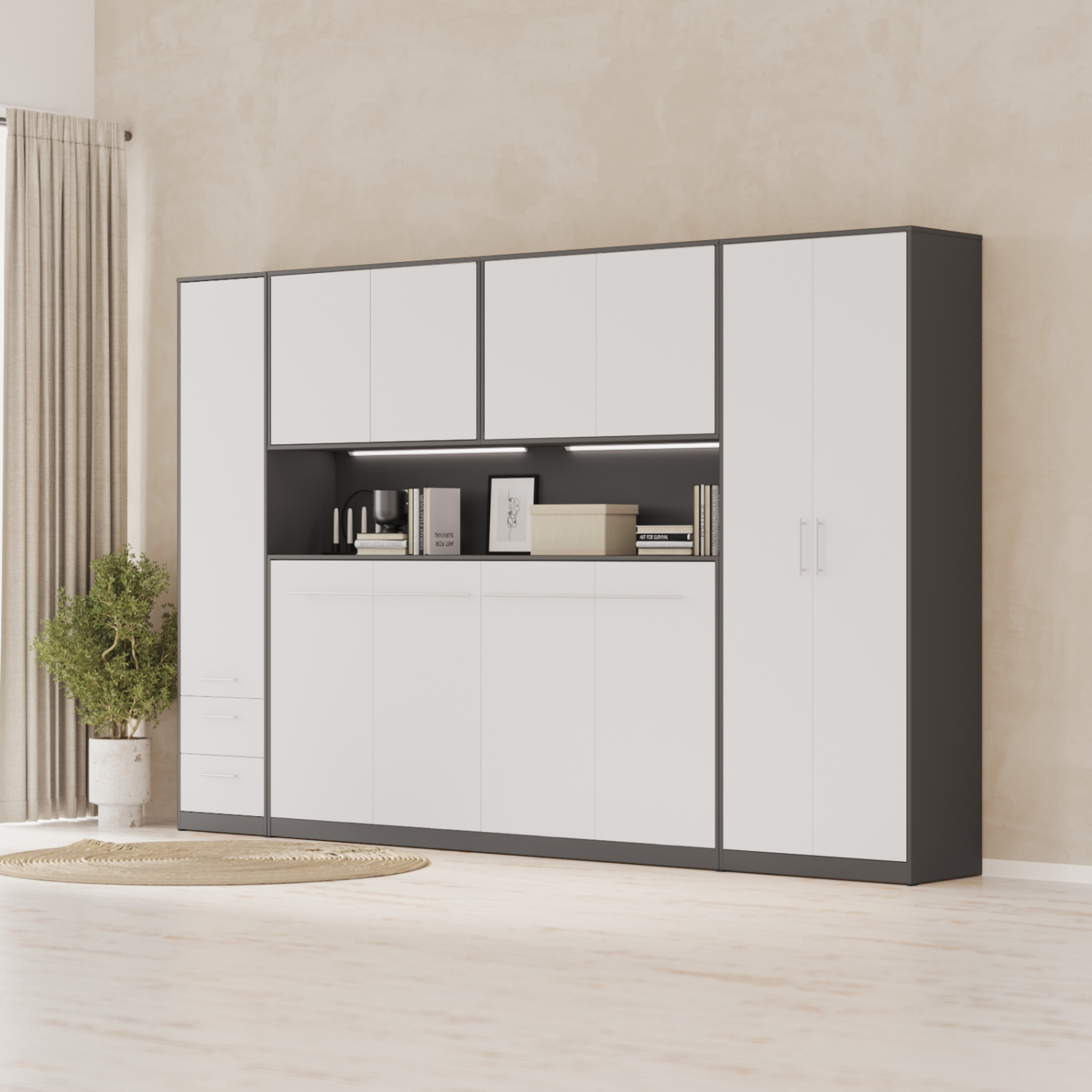 NORDIC overskab, høj model, 110cm – farve Skab: Antracit, Front: Hvid