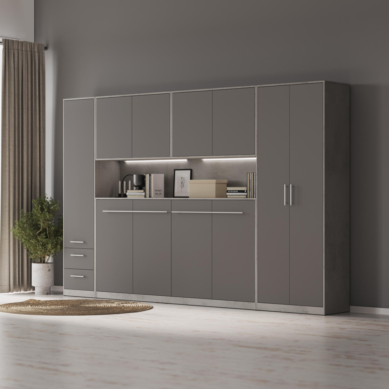 NORDIC overskab, høj model, 110cm – farve Skab: Beton, Front: Antracit