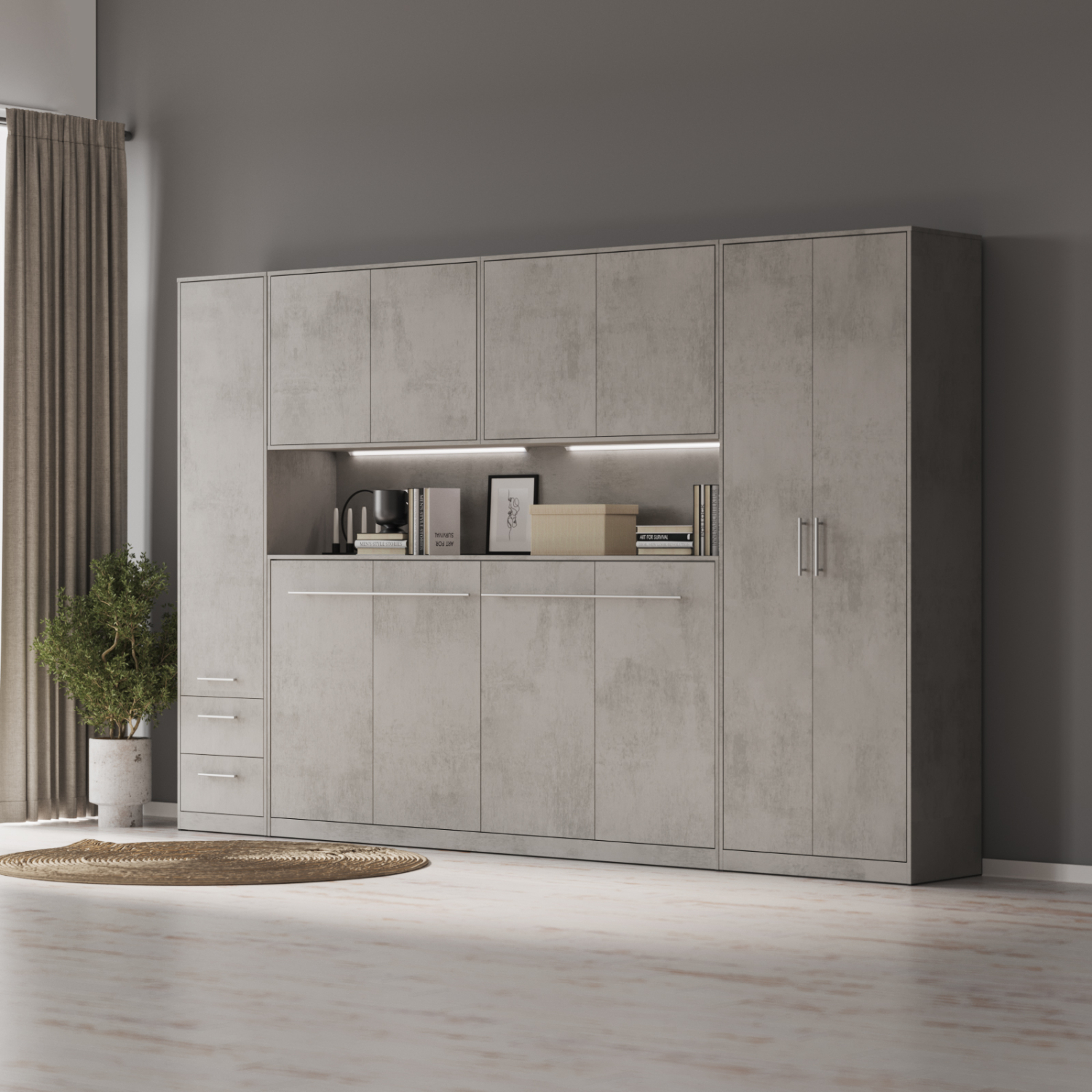 NORDIC overskab, høj model, 110cm – farve Skab: Beton, Front: Beton