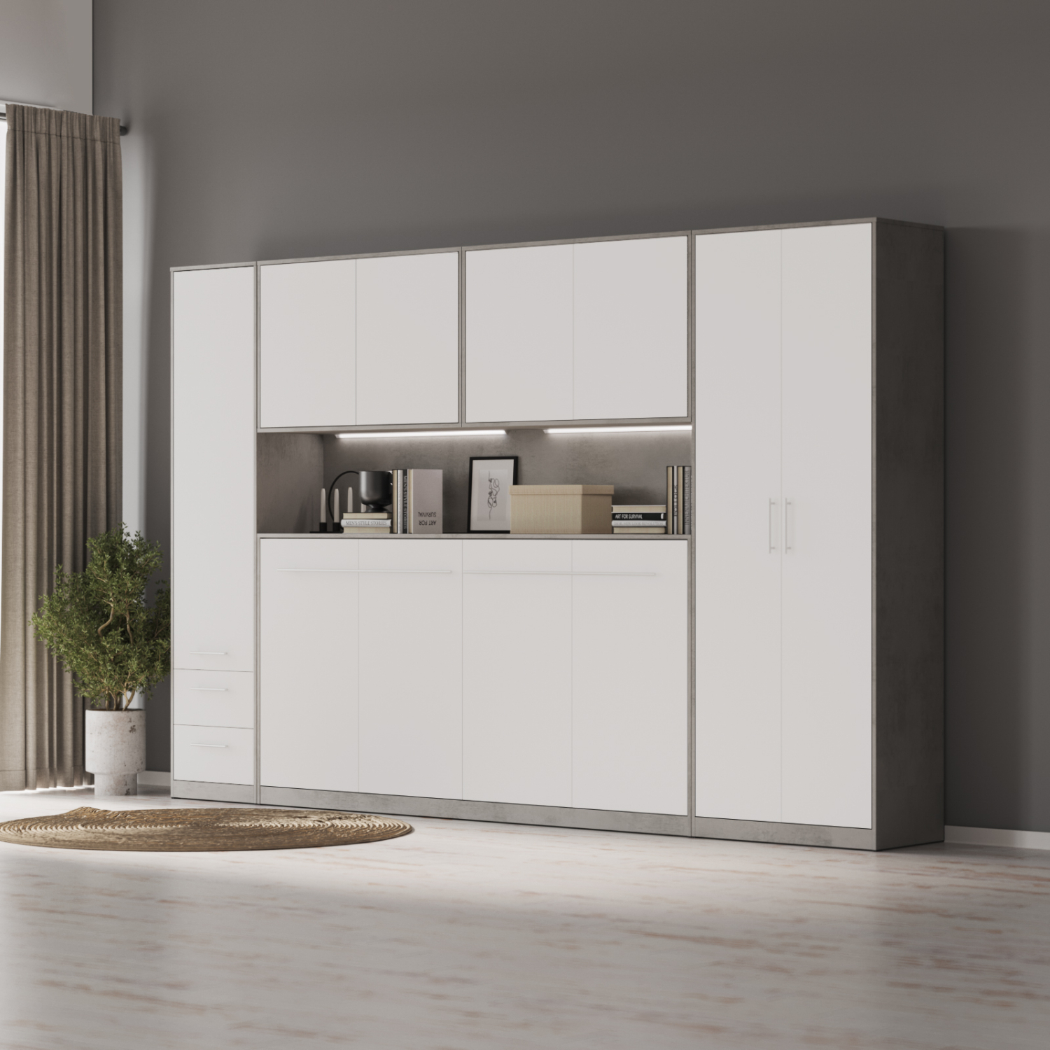 NORDIC overskab, høj model, 110cm – farve Skab: Beton, Front: Hvid