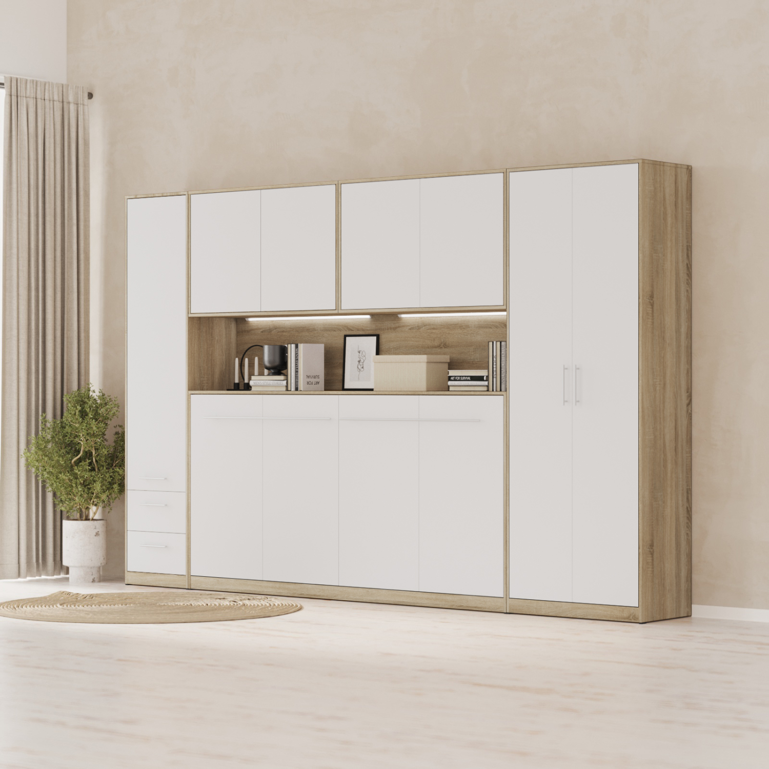 NORDIC overskab, høj model, 110cm – farve Skab: Eg Sonoma, Front: Hvid