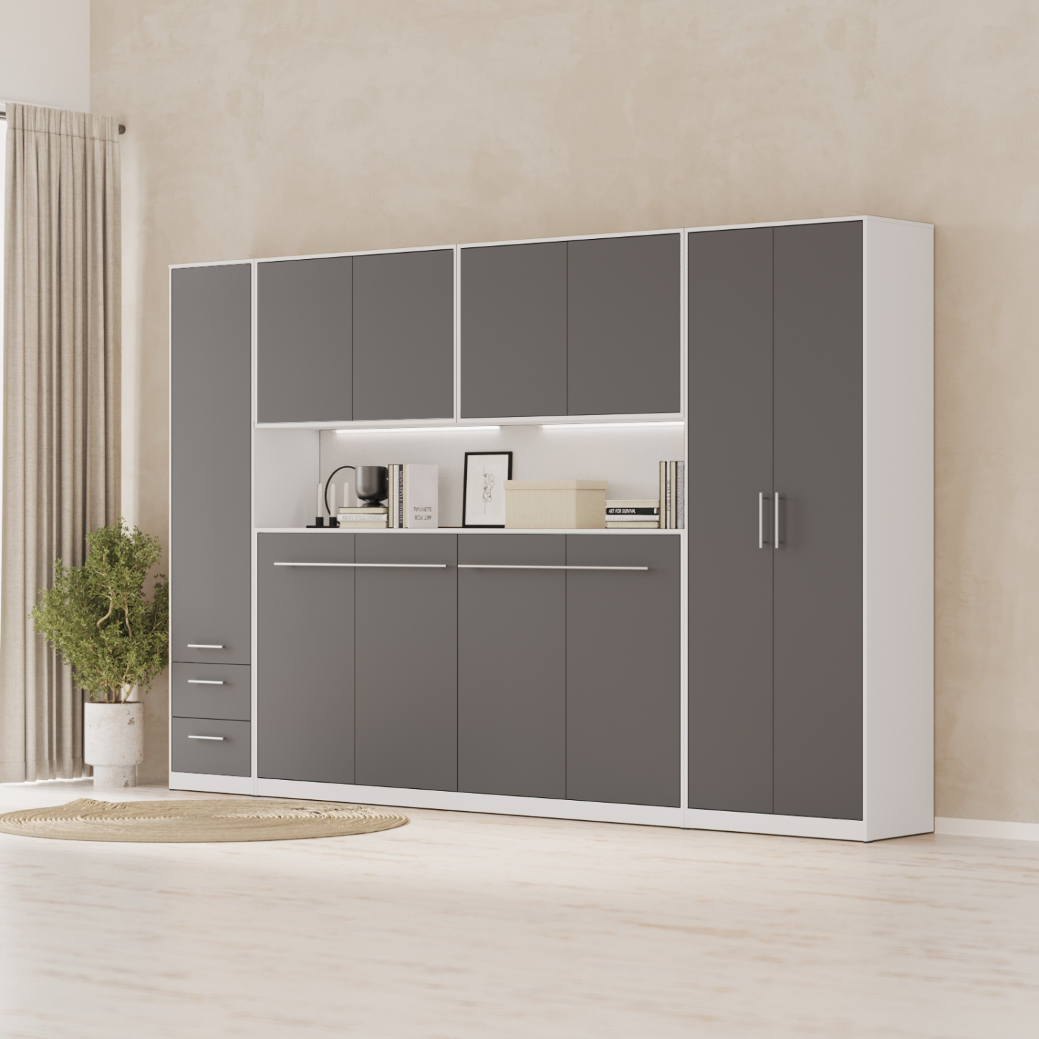 NORDIC overskab, høj model, 110cm – farve Skab: Hvid, Front: Antracit