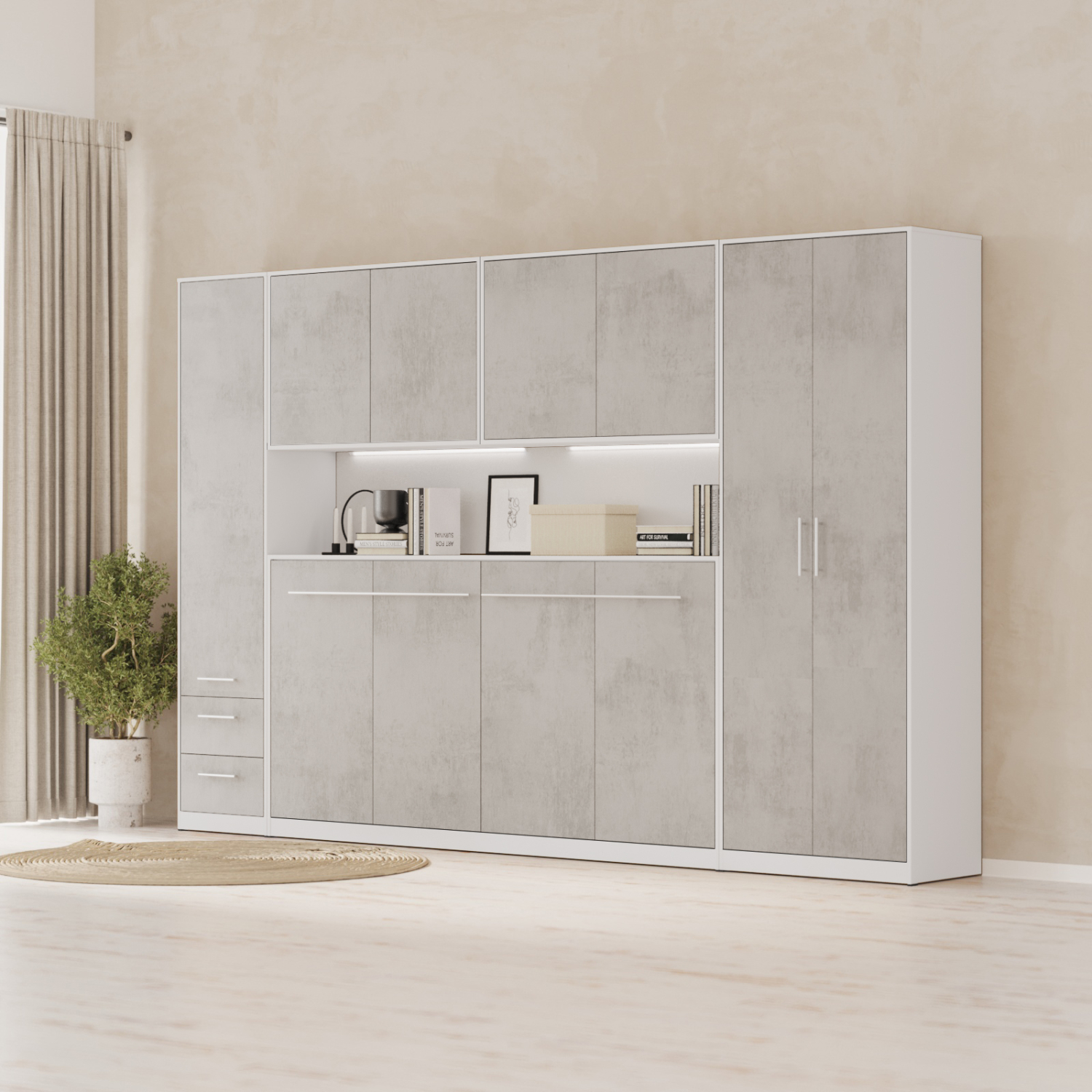 NORDIC overskab, høj model, 110cm – farve Skab: Hvid, Front: Beton