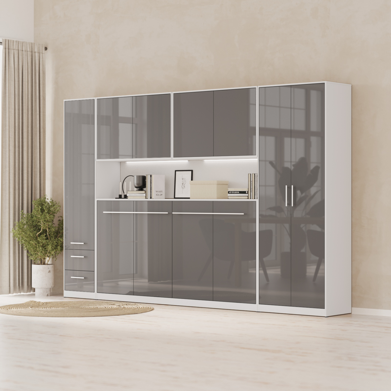 NORDIC overskab, høj model, 110cm – farve Skab: Hvid, Front: Antracit Højglans
