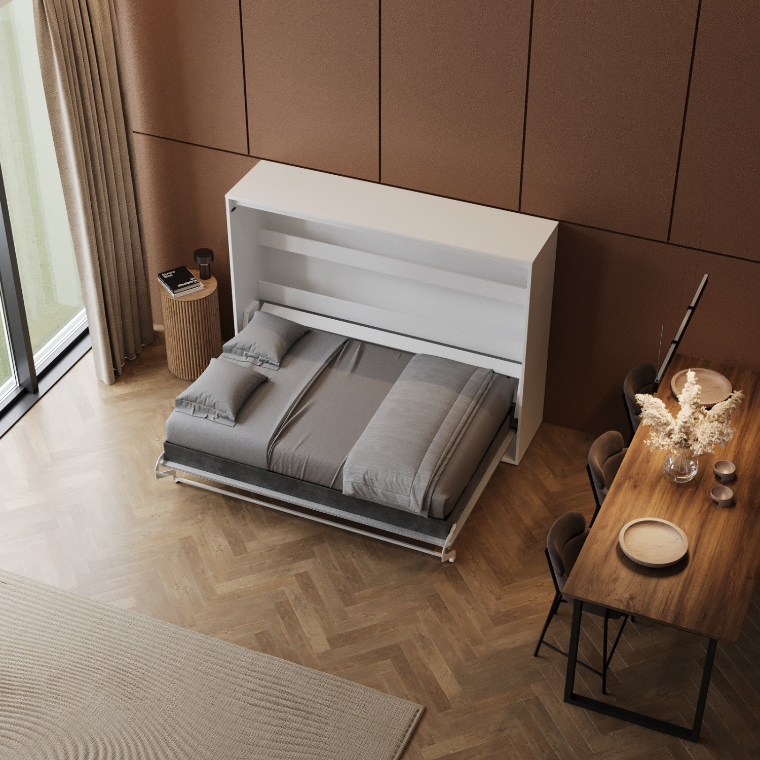 M2 Skabsseng Lav Model 160x200cm Farve Skab: Hvid Front: Grå