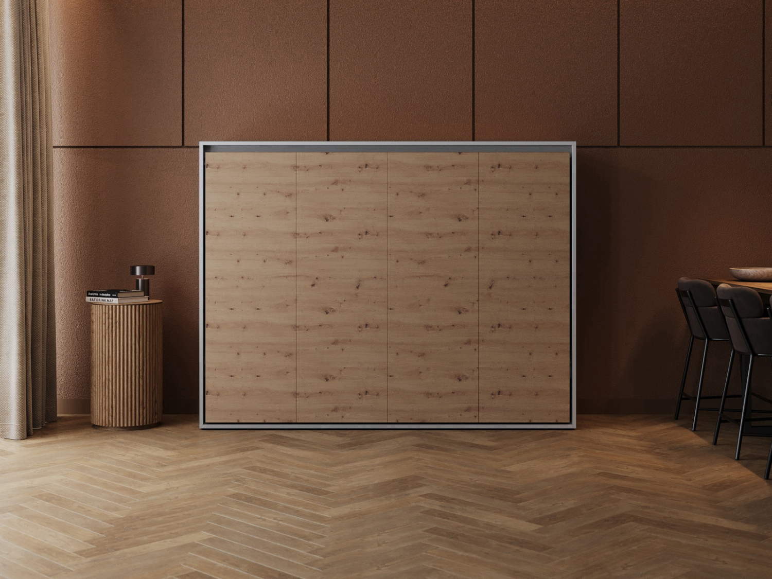 M2 skabsseng, lav model 160x200cm – farve Skab: Grå, Front: Vild eg