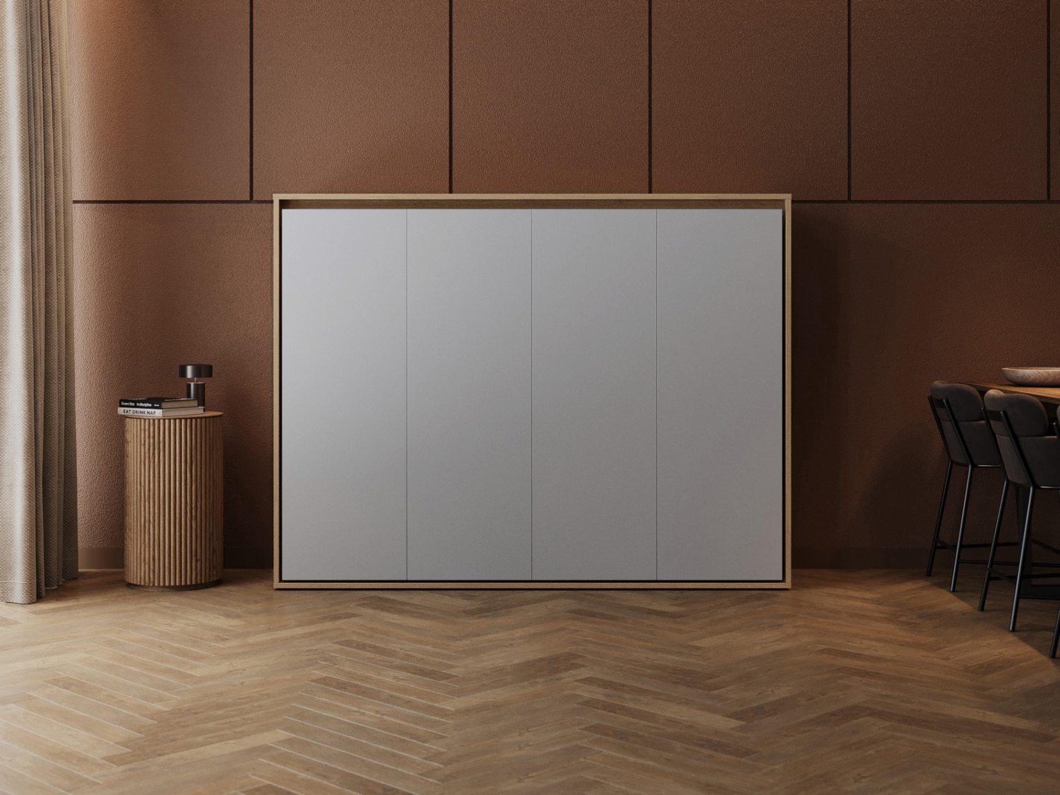 M2 skabsseng, lav model 160x200cm – farve Skab: Kejser eg, Front: Grå